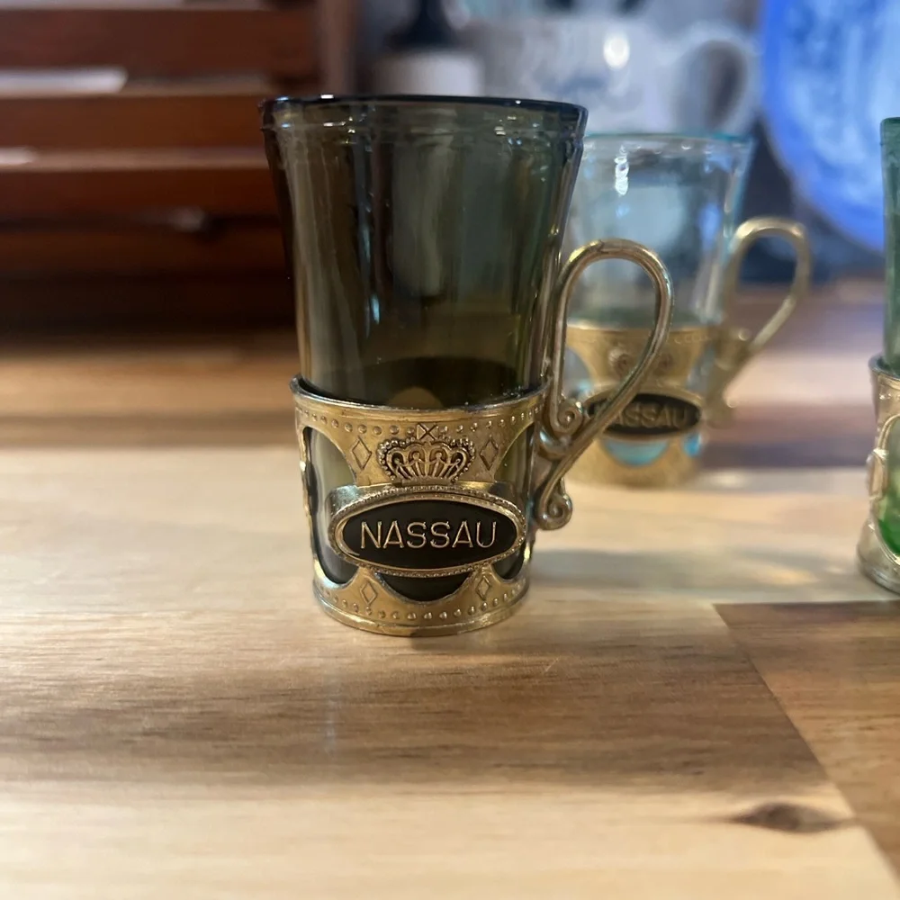 Vintage Osaka Glass Wares Shot Glass Clear Nassau Whiskey japan lot of 6
